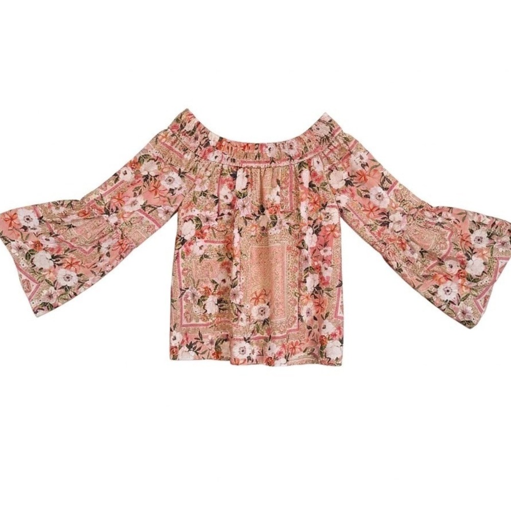 Est 1949 Top Women's Boho  XL Floral ¾ Bell Sleeve Off the Shoulder Romantic